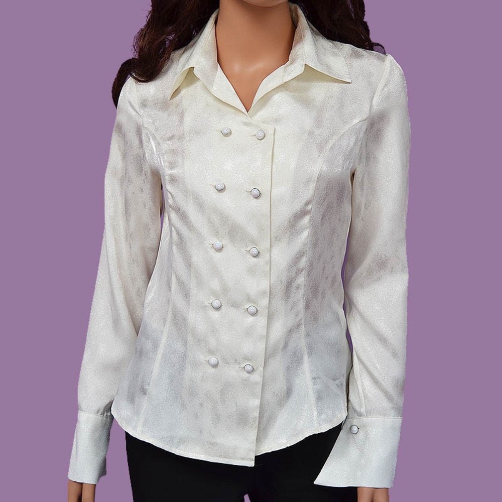 White Blouse Size XS or S Top Button Down Open Front Long Sleeve Handmade - Picture 1 of 8